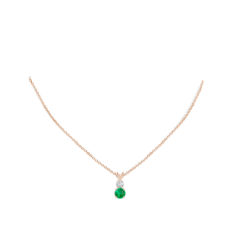 6mm AAA Round Emerald and Diamond Two Stone Pendant in Rose Gold pen
