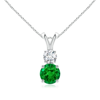 6mm AAAA Round Emerald and Diamond Two Stone Pendant in P950 Platinum