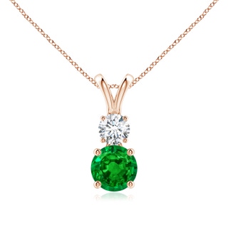 6mm AAAA Round Emerald and Diamond Two Stone Pendant in Rose Gold