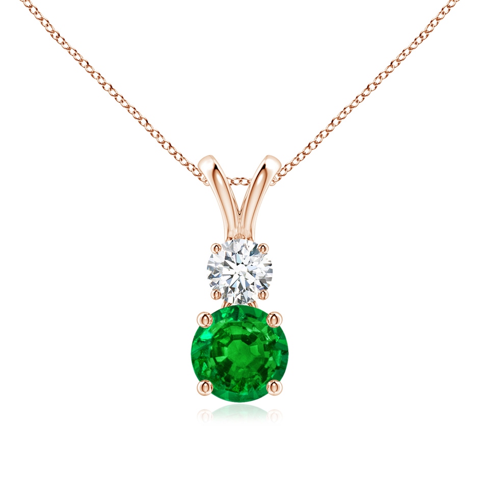 6mm AAAA Round Emerald and Diamond Two Stone Pendant in Rose Gold 