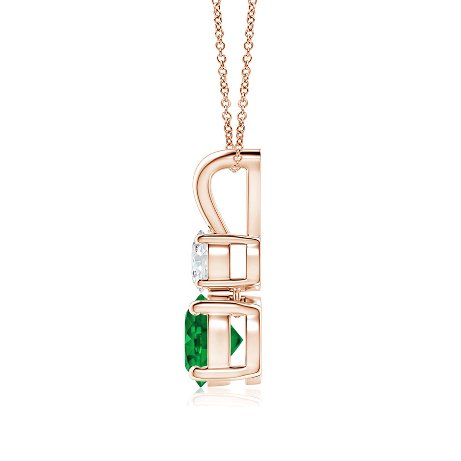 6mm AAAA Round Emerald and Diamond Two Stone Pendant in Rose Gold side 199