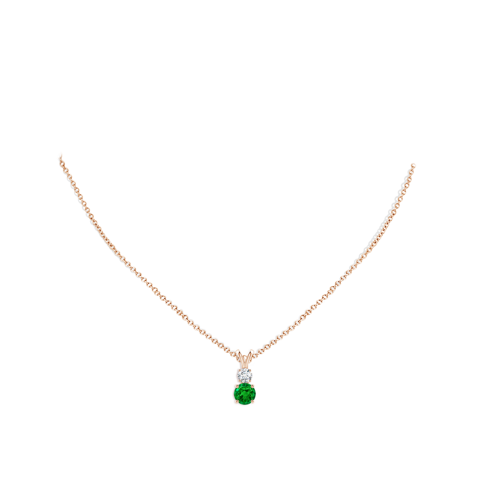 6mm AAAA Round Emerald and Diamond Two Stone Pendant in Rose Gold pen