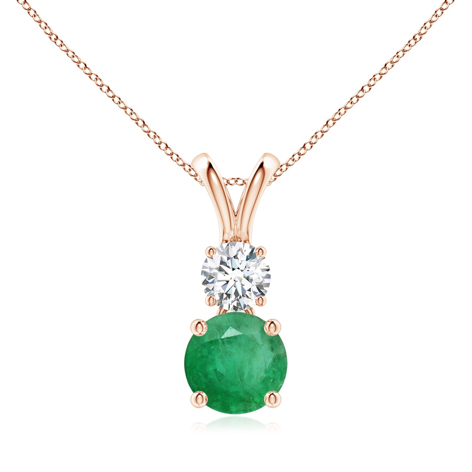 7mm A Round Emerald and Diamond Two Stone Pendant in Rose Gold 