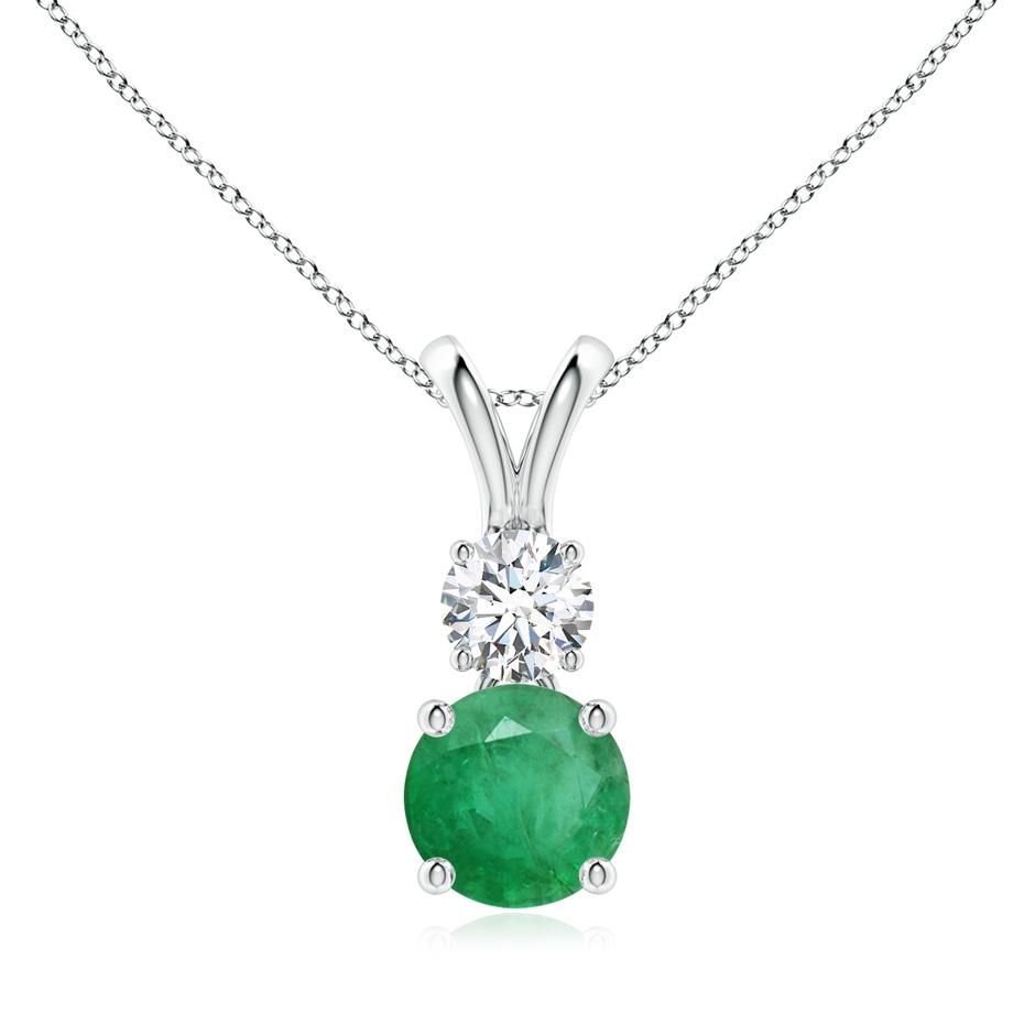 7mm A Round Emerald and Diamond Two Stone Pendant in White Gold 