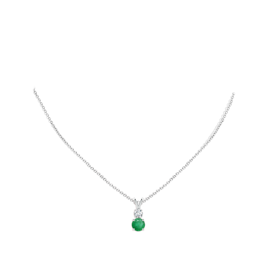 7mm A Round Emerald and Diamond Two Stone Pendant in White Gold pen