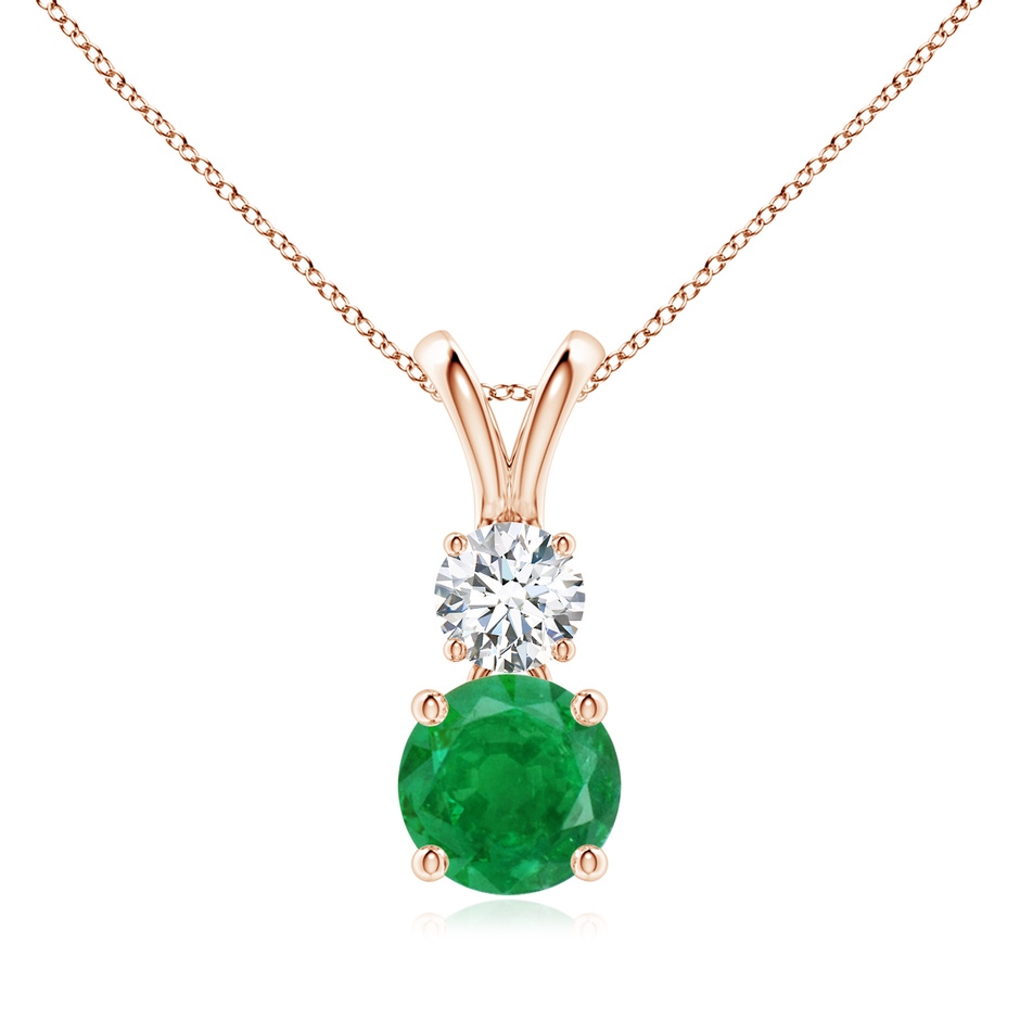 7mm AA Round Emerald and Diamond Two Stone Pendant in Rose Gold 