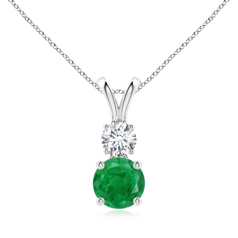 7mm AA Round Emerald and Diamond Two Stone Pendant in White Gold 