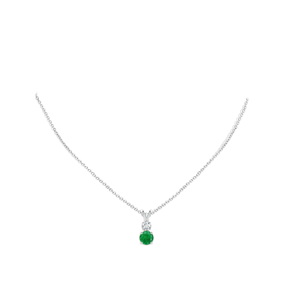 7mm AA Round Emerald and Diamond Two Stone Pendant in White Gold pen