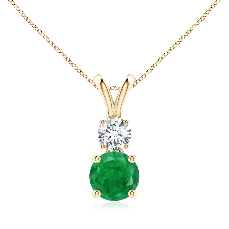 7mm AA Round Emerald and Diamond Two Stone Pendant in Yellow Gold 