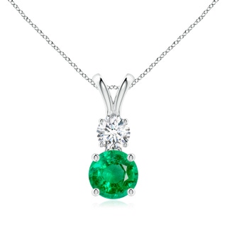 7mm AAA Round Emerald and Diamond Two Stone Pendant in P950 Platinum