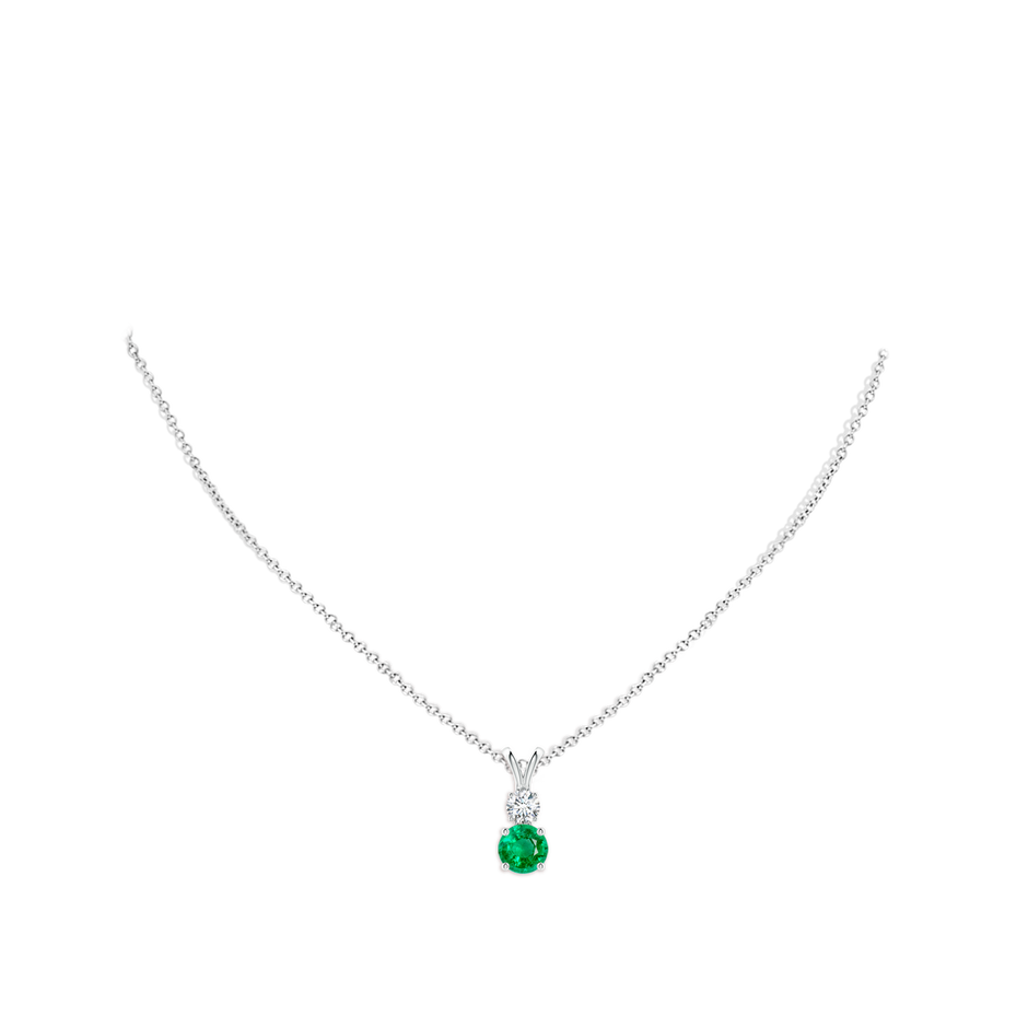 7mm AAA Round Emerald and Diamond Two Stone Pendant in P950 Platinum pen