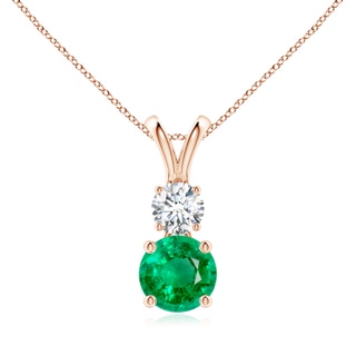 7mm AAA Round Emerald and Diamond Two Stone Pendant in Rose Gold