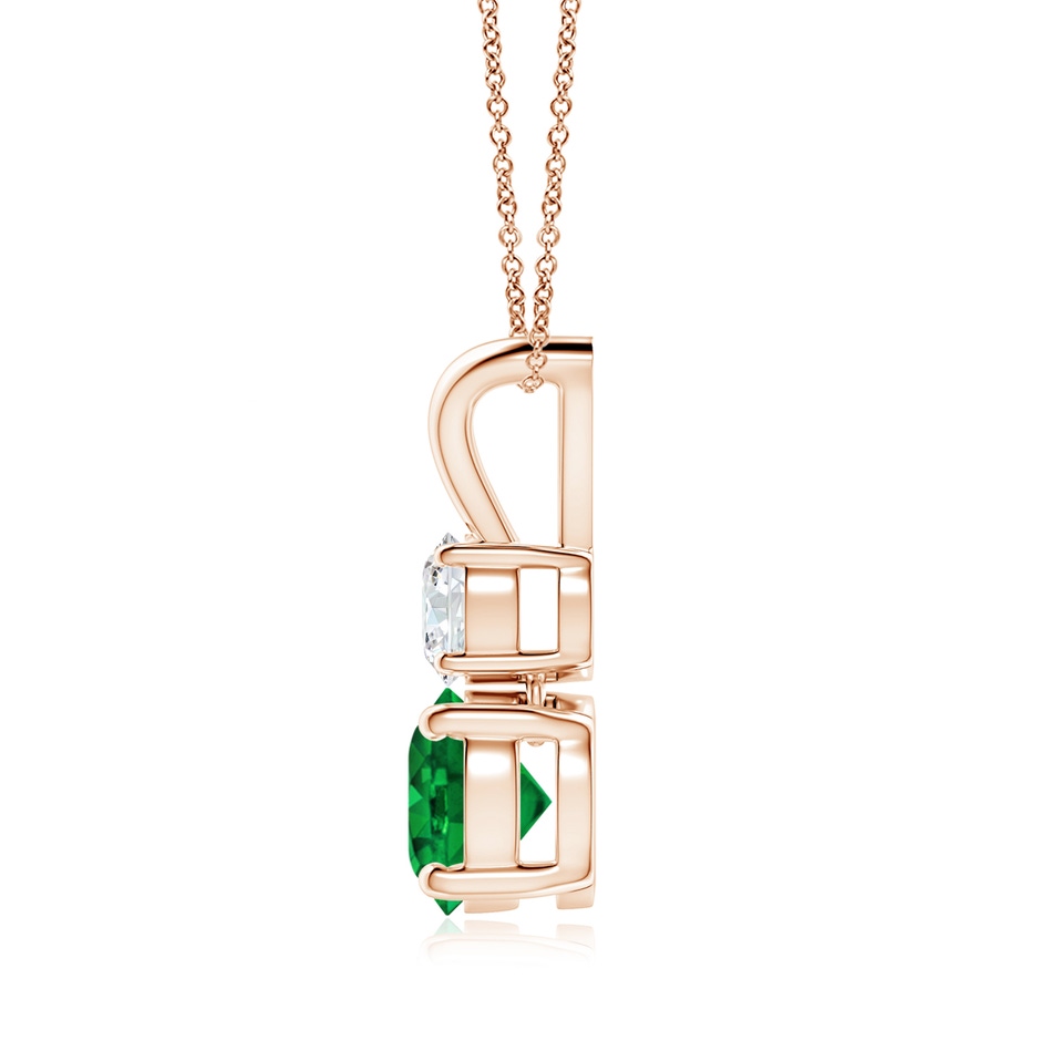 7mm AAAA Round Emerald and Diamond Two Stone Pendant in Rose Gold side 199