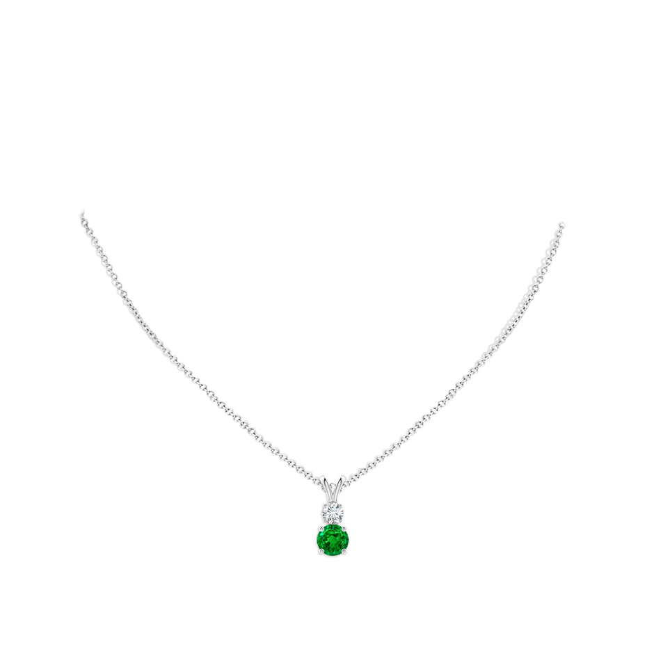 7mm AAAA Round Emerald and Diamond Two Stone Pendant in White Gold pen