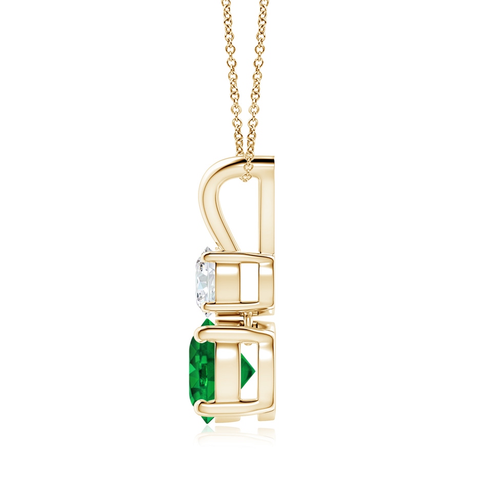 7mm AAAA Round Emerald and Diamond Two Stone Pendant in Yellow Gold side 199
