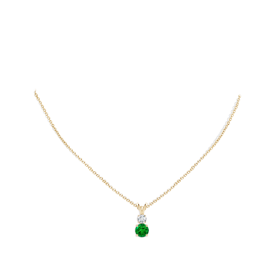 7mm AAAA Round Emerald and Diamond Two Stone Pendant in Yellow Gold pen