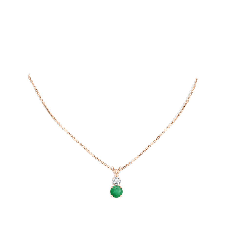 8mm A Round Emerald and Diamond Two Stone Pendant in 18K Rose Gold pen