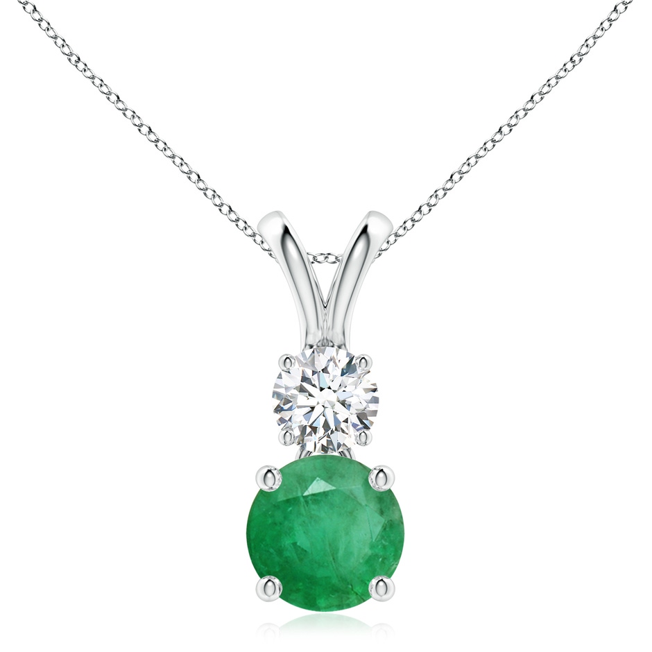 8mm A Round Emerald and Diamond Two Stone Pendant in 18K White Gold 