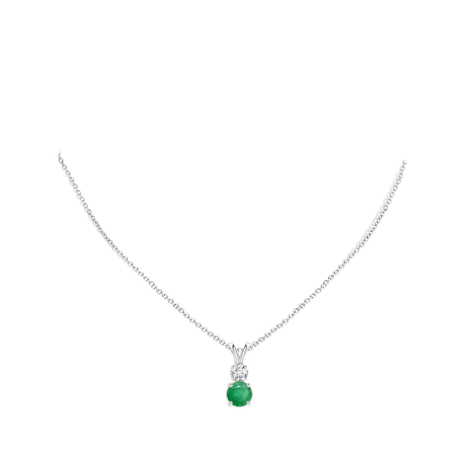 8mm A Round Emerald and Diamond Two Stone Pendant in 18K White Gold pen