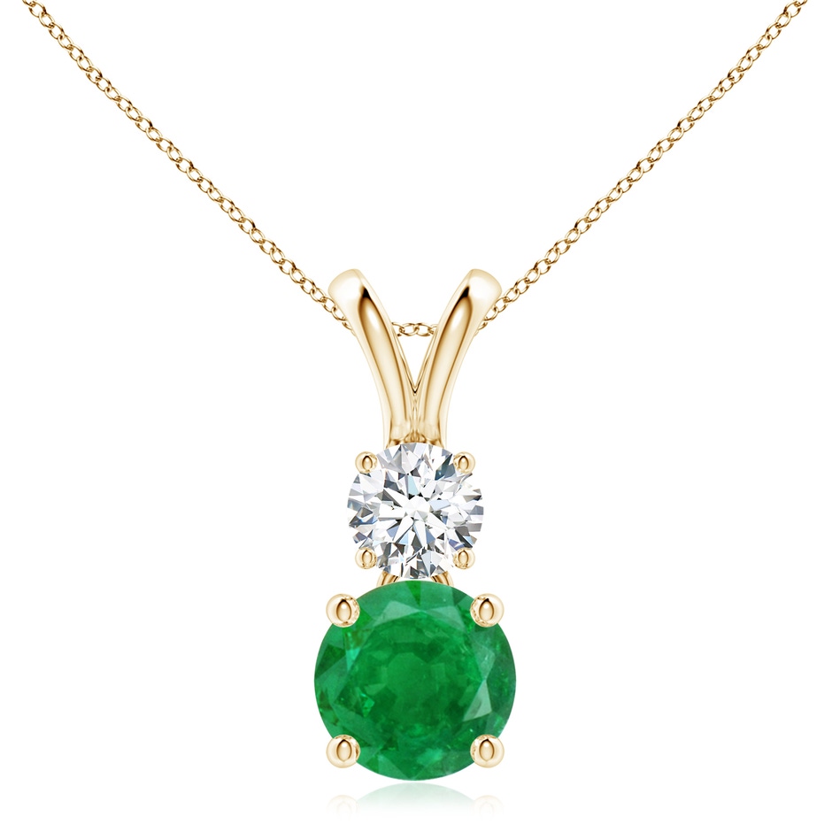 8mm AA Round Emerald and Diamond Two Stone Pendant in 18K Yellow Gold 