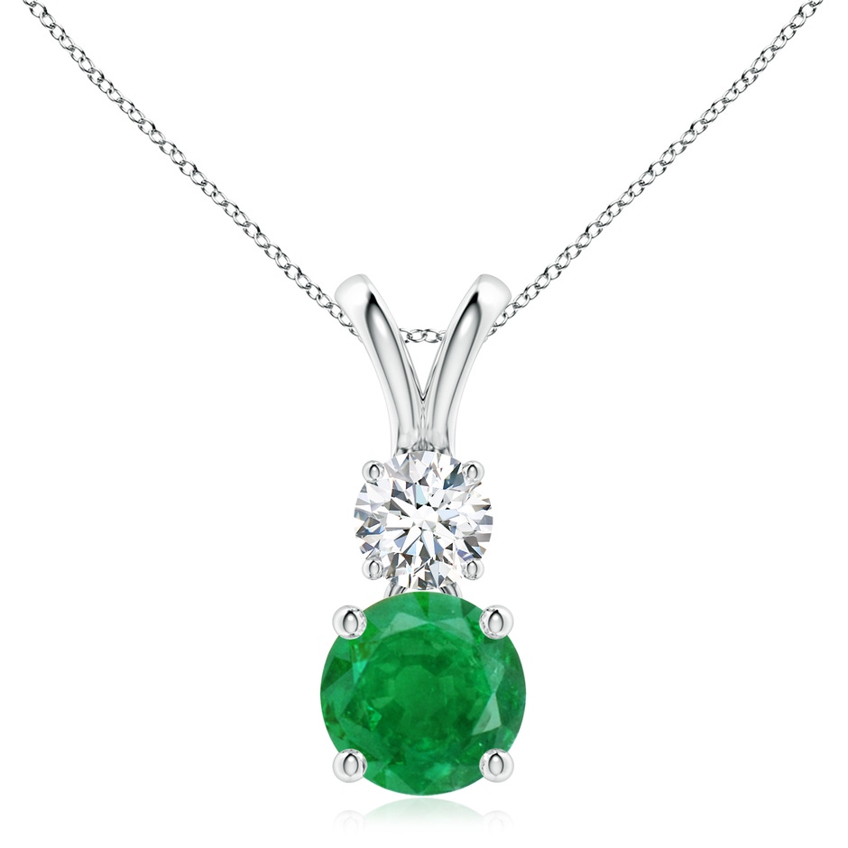 8mm AA Round Emerald and Diamond Two Stone Pendant in P950 Platinum 
