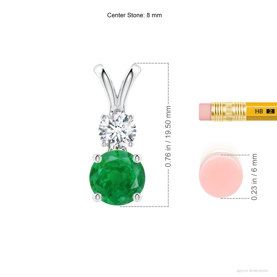 8mm AA Round Emerald and Diamond Two Stone Pendant in P950 Platinum ruler