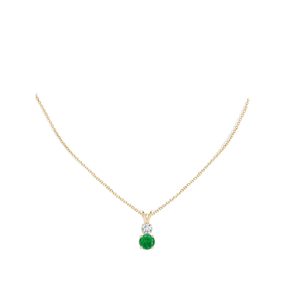 8mm AA Round Emerald and Diamond Two Stone Pendant in Yellow Gold pen
