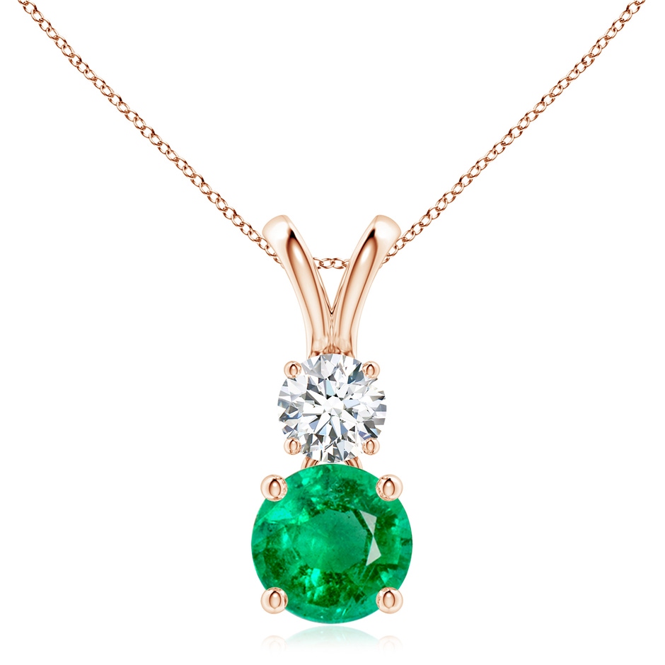 8mm AAA Round Emerald and Diamond Two Stone Pendant in 18K Rose Gold 