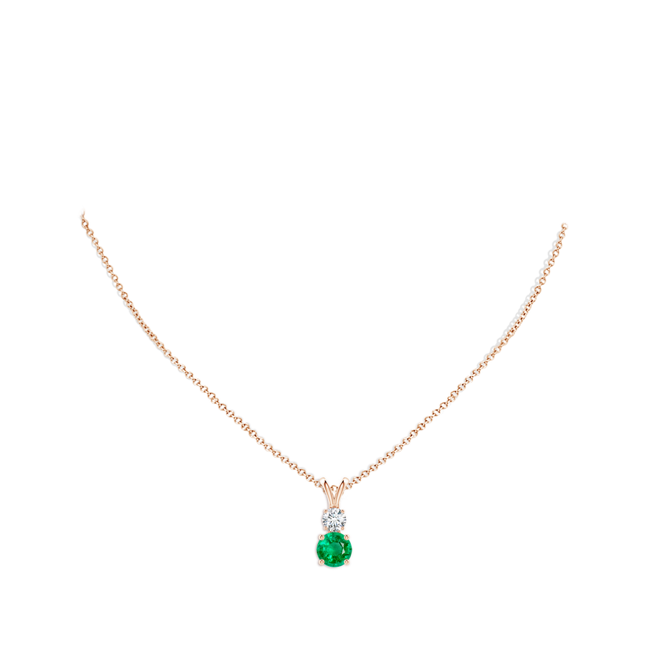 8mm AAA Round Emerald and Diamond Two Stone Pendant in 18K Rose Gold pen