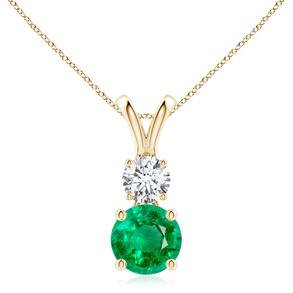 8mm AAA Round Emerald and Diamond Two Stone Pendant in 18K Yellow Gold 