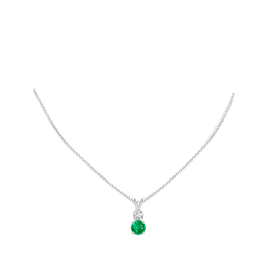 8mm AAA Round Emerald and Diamond Two Stone Pendant in White Gold pen