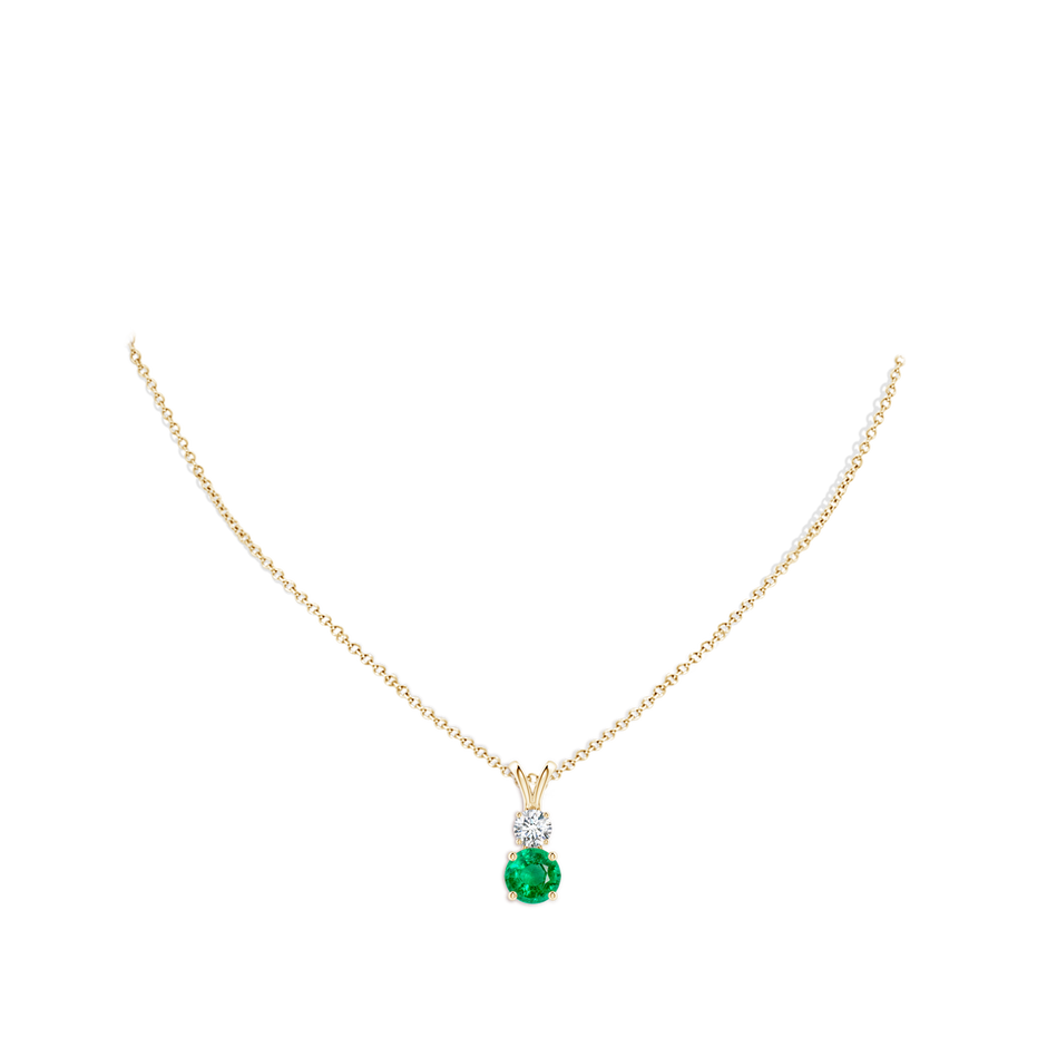 8mm AAA Round Emerald and Diamond Two Stone Pendant in Yellow Gold pen