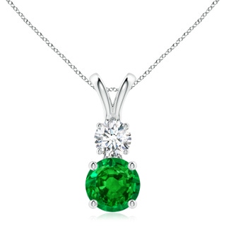 8mm AAAA Round Emerald and Diamond Two Stone Pendant in P950 Platinum