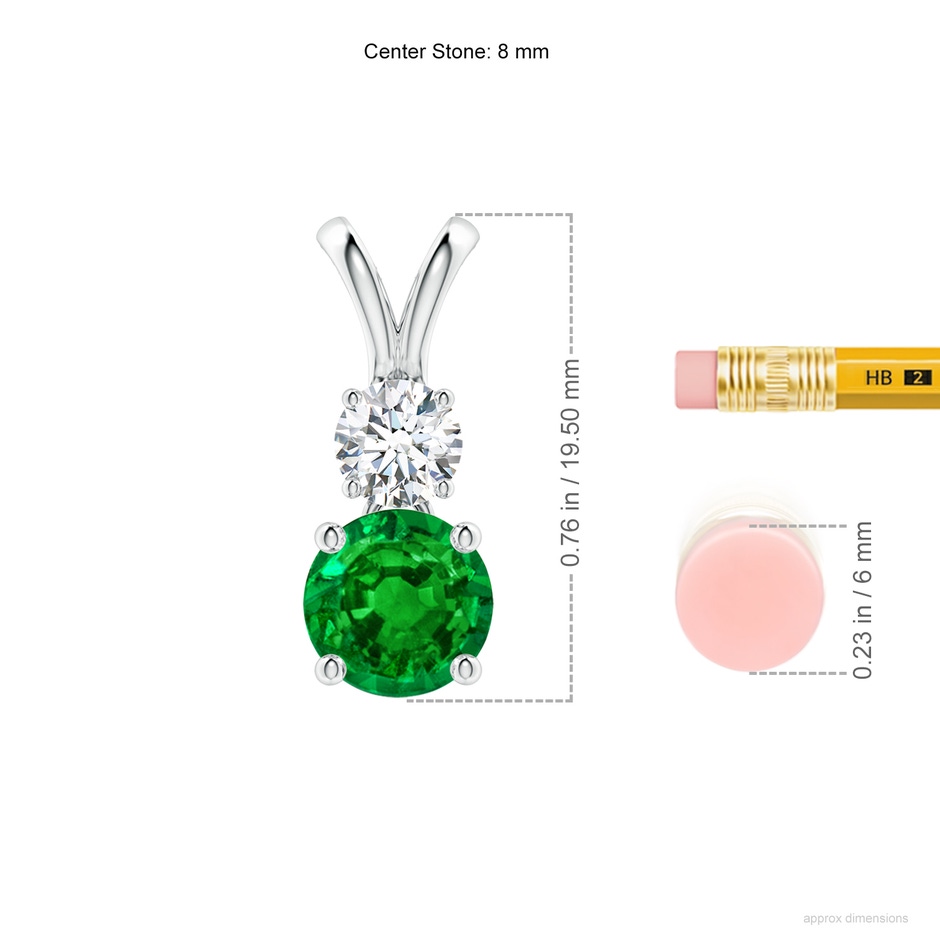 8mm AAAA Round Emerald and Diamond Two Stone Pendant in P950 Platinum ruler
