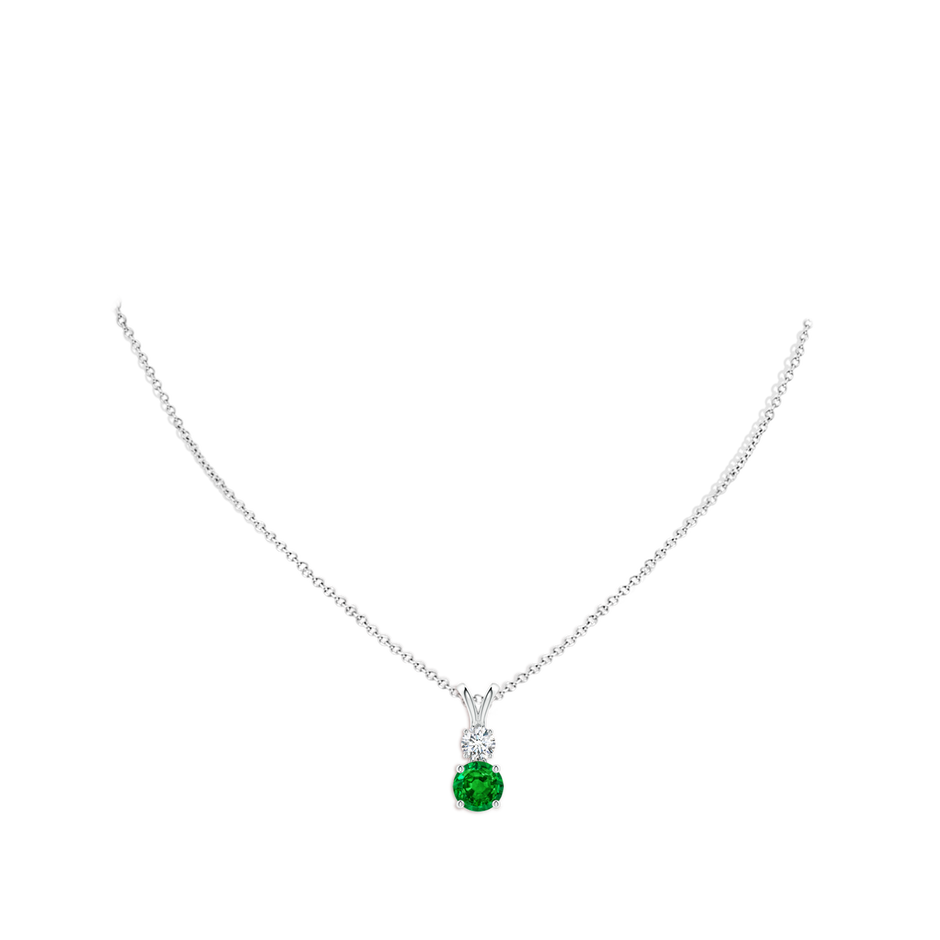 8mm AAAA Round Emerald and Diamond Two Stone Pendant in P950 Platinum pen