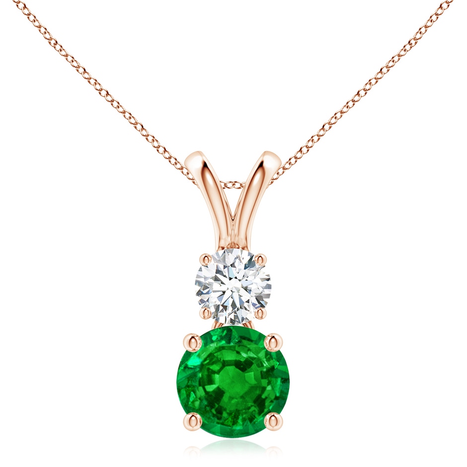 8mm AAAA Round Emerald and Diamond Two Stone Pendant in Rose Gold 