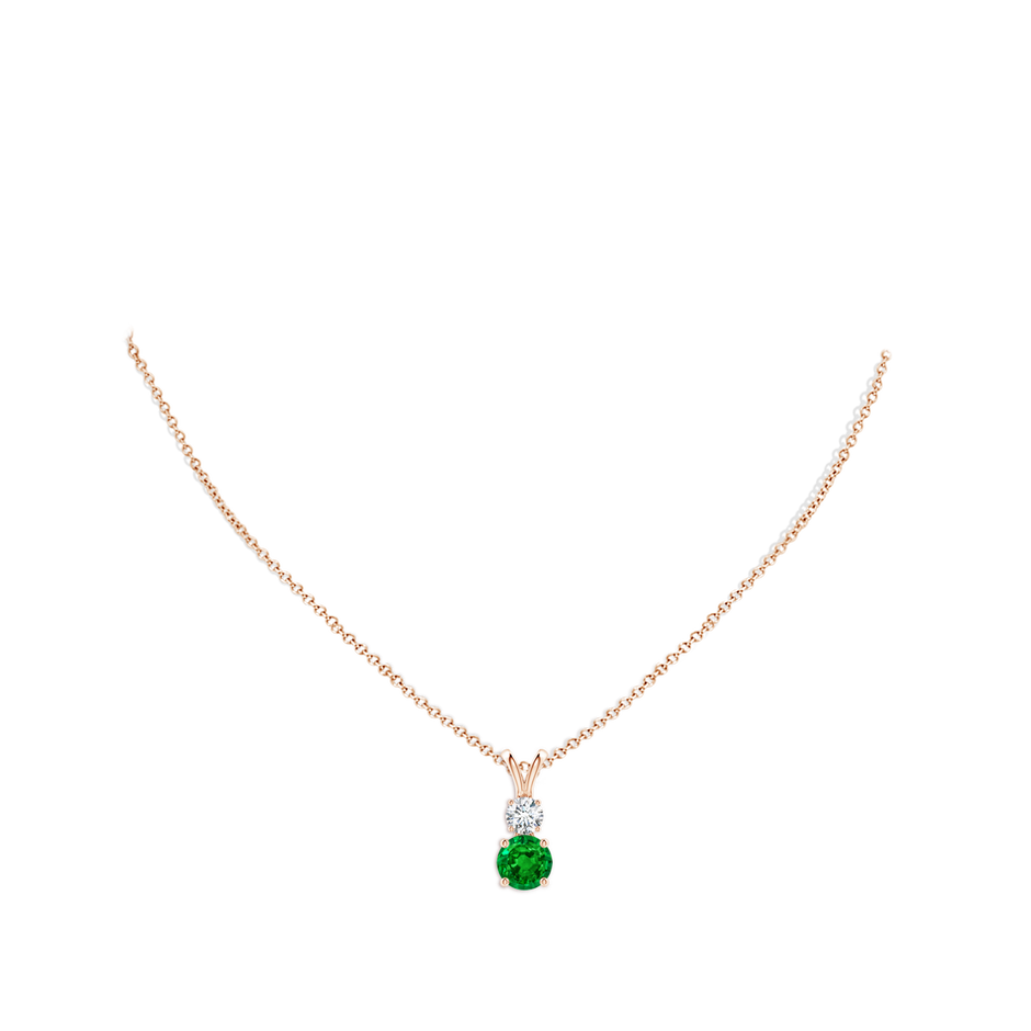 8mm AAAA Round Emerald and Diamond Two Stone Pendant in Rose Gold pen
