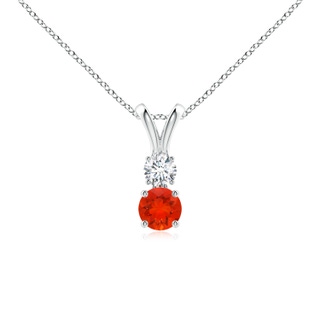 4mm AAAA Round Fire Opal and Diamond Two Stone Pendant in P950 Platinum