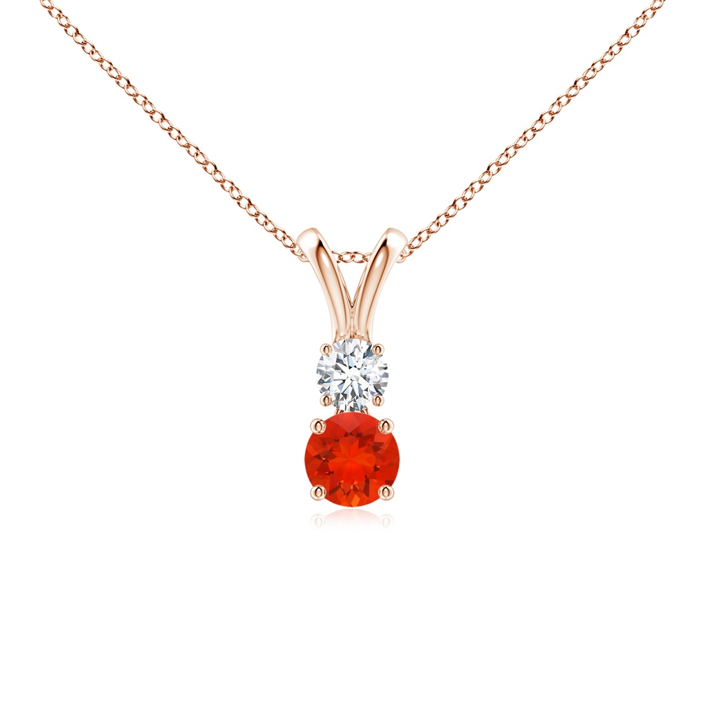 4mm AAAA Round Fire Opal and Diamond Two Stone Pendant in Rose Gold