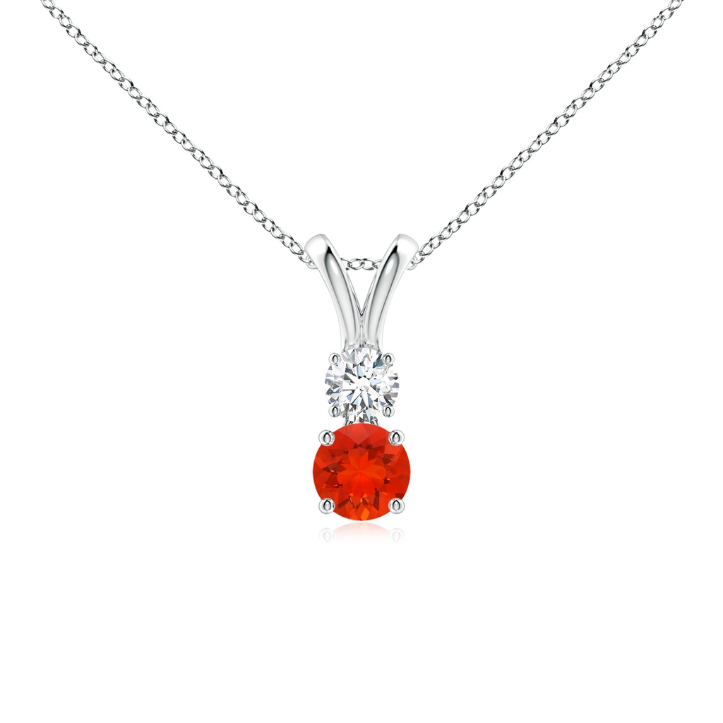 4mm AAAA Round Fire Opal and Diamond Two Stone Pendant in White Gold