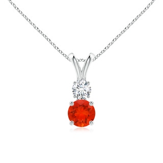 5mm AAAA Round Fire Opal and Diamond Two Stone Pendant in White Gold