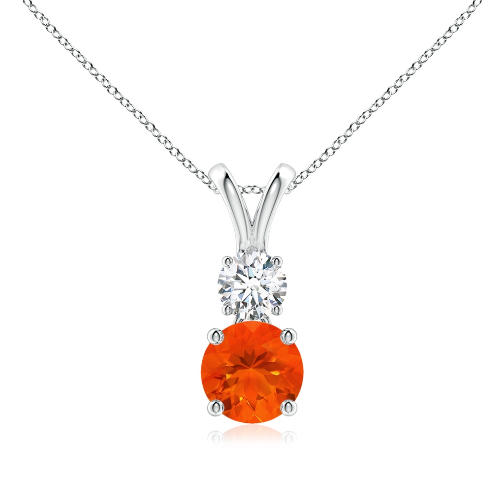 6mm AAA Round Fire Opal and Diamond Two Stone Pendant in White Gold