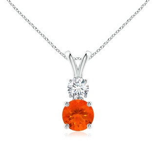 6mm AAA Round Fire Opal and Diamond Two Stone Pendant in White Gold