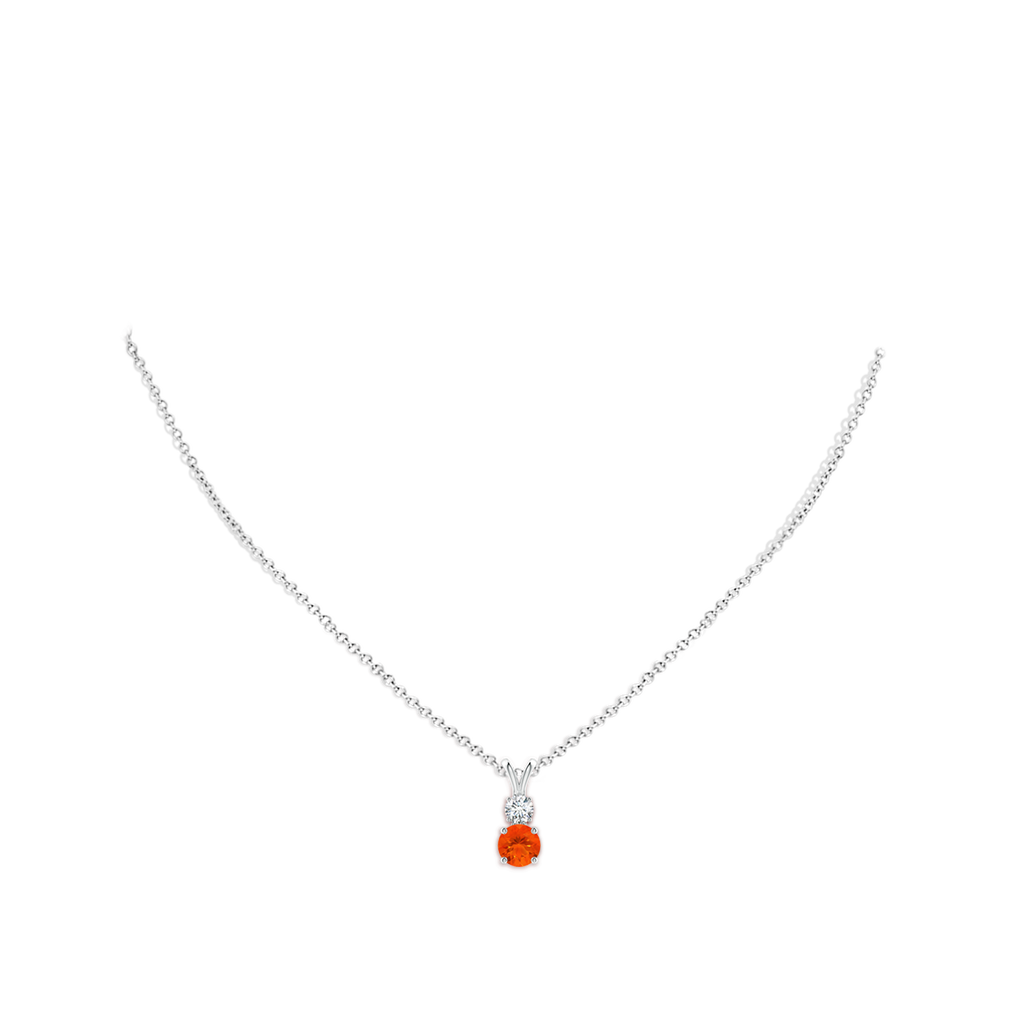 6mm AAA Round Fire Opal and Diamond Two Stone Pendant in White Gold Body-Neck