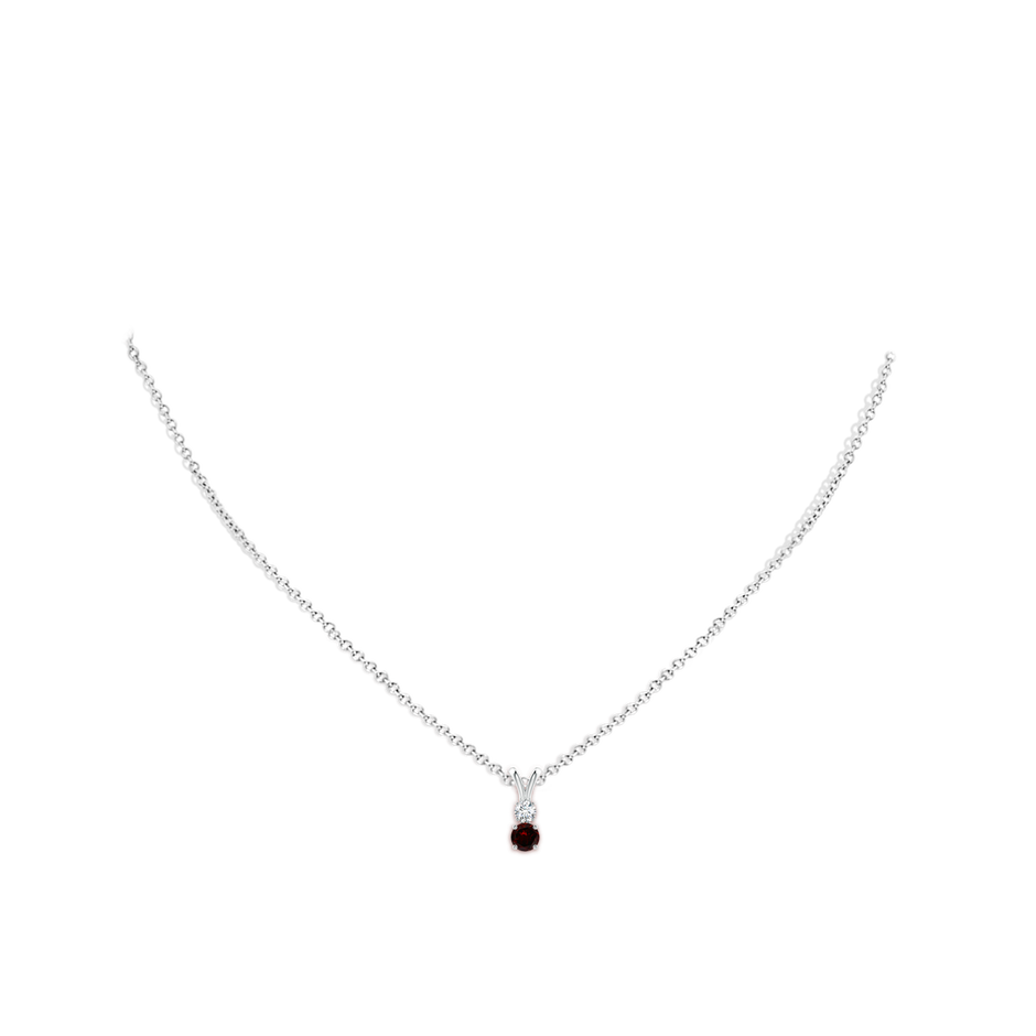 4mm A Round Garnet and Diamond Two Stone Pendant in P950 Platinum body-neck