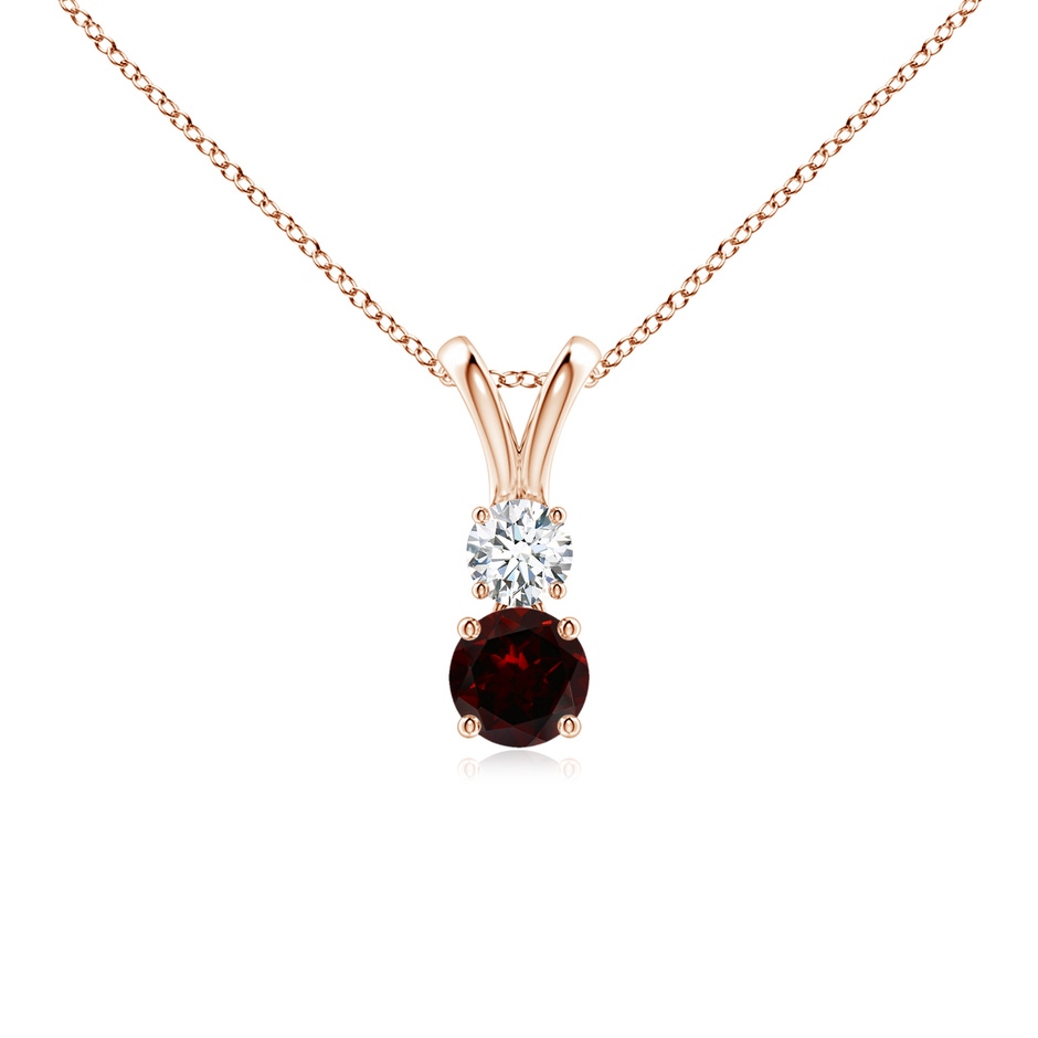 4mm A Round Garnet and Diamond Two Stone Pendant in Rose Gold 