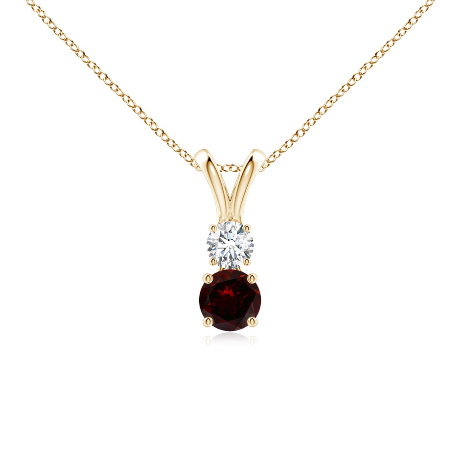 4mm A Round Garnet and Diamond Two Stone Pendant in Yellow Gold 