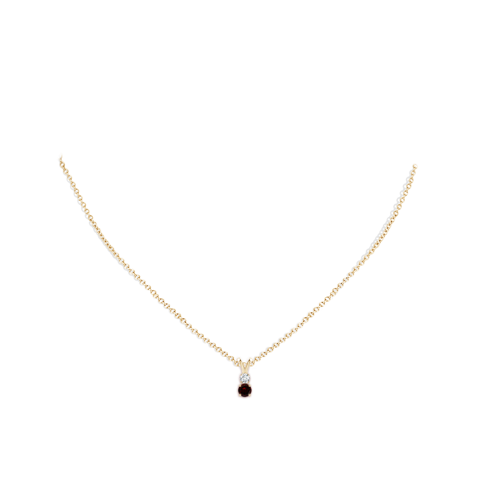 4mm A Round Garnet and Diamond Two Stone Pendant in Yellow Gold body-neck