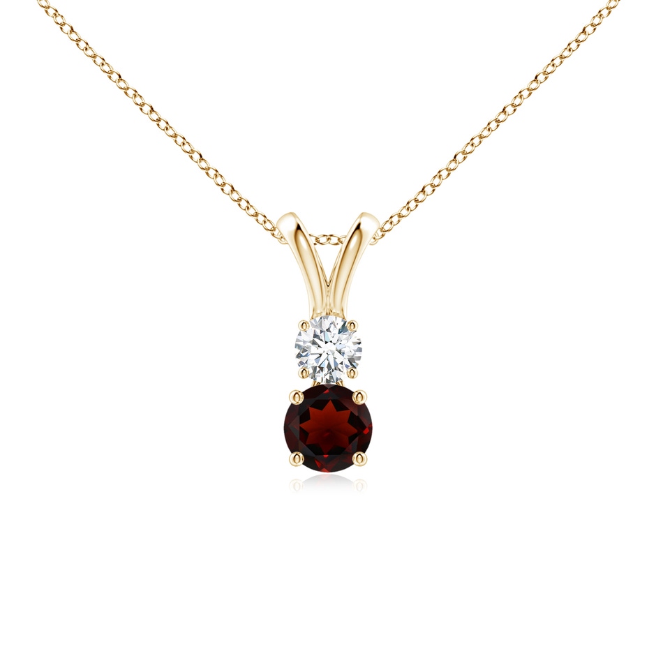 4mm AA Round Garnet and Diamond Two Stone Pendant in Yellow Gold 