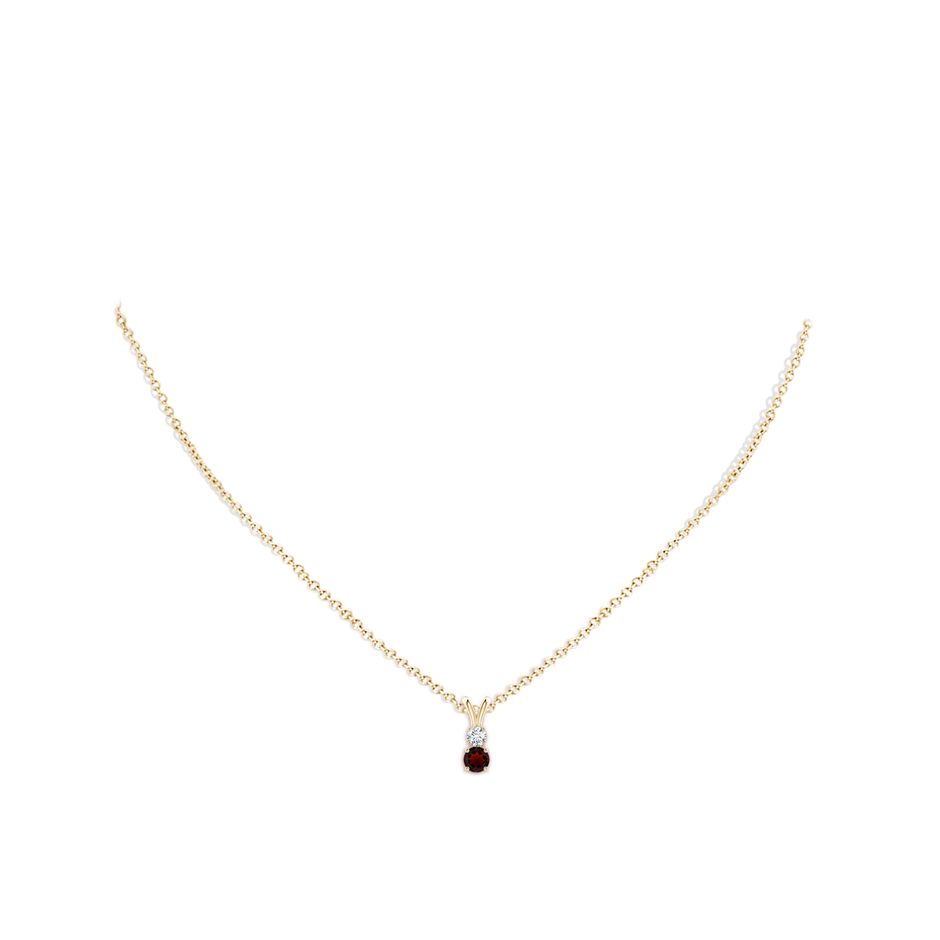 4mm AA Round Garnet and Diamond Two Stone Pendant in Yellow Gold body-neck